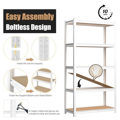 PrimeZone 35.4" W x 15.7" D x 72" H White Book Shelf, 5-Tier Bookcase | Modern Open Design, Adjustable Shelves, Standing Display Organizer for Books, Plants & Décor, Sturdy Double-layered Columns - size: 35.4" W x 15.7" D x 72" H