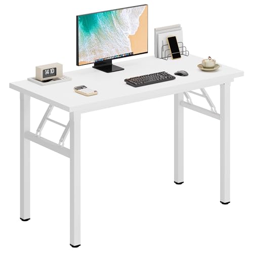 DlandHome 39.4 Inch Small Folding Computer Desk for Home Office, White - color: White + White, size: 39 Inches