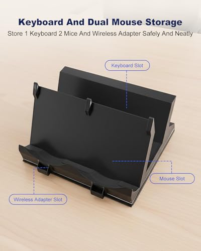 Keyboard Mouse Stand Holder Fit for Gaming Office Desk Dual Layer 15° | Metal Base Plate, Non Slip Pads, Adapter Storage, Weighted Support, Wide Compatibility, Neat Organization