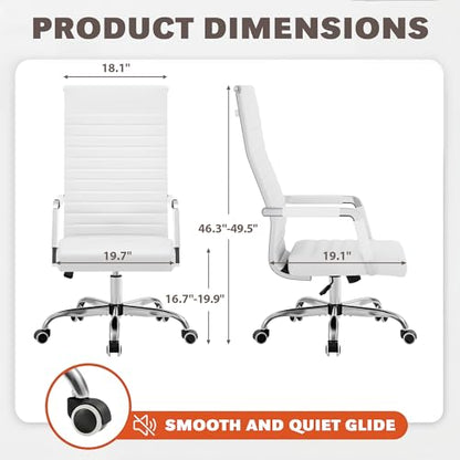 Furmax Ribbed Office Chair High Back PU Leather Executive Conference Chair Adjustable Swivel Chair with Arms (White) - color: White