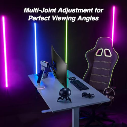 AVLT Single 27”-45” RGB Gaming Monitor Arm Desk Mount - White | 20 Lighting Modes Touch Button Control Fits Flat/Curved/Ultrawide Screens Height Swivel Tilt Rotation Adjustable Stand - color: White - Single