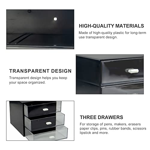 Desk Organizer with Drawer, Desk Storage Box, Plastic Office Stationery Supplies Organizers, Desktop Organizer for Office School Home (3 drawer, Black) - style: 3 drawer