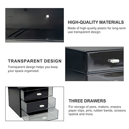 Desk Organizer with Drawer, Desk Storage Box, Plastic Office Stationery Supplies Organizers, Desktop Organizer for Office School Home (3 drawer, Black) - style: 3 drawer