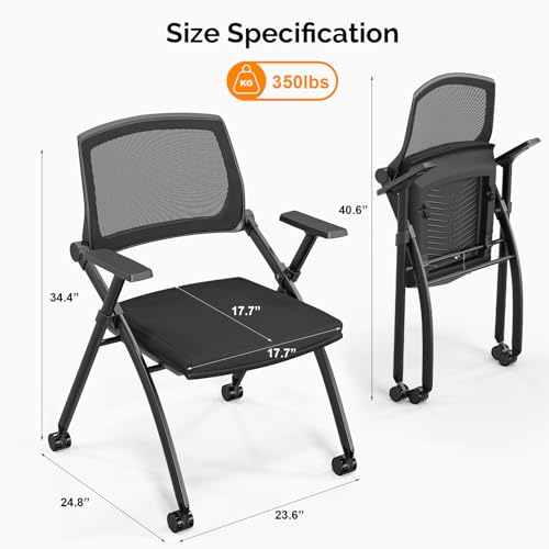 VINGLI 8 Pack Stackable Conference Room Chairs with Wheels, Folding Office Chair with Rebound Back, Padded Seat for Training Room, Guest, Reception, Event, Capacity 350lbs, Black - size: 8 Pack
