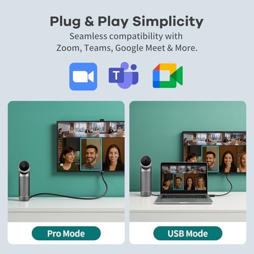 KanDao Meeting Pro 360-degree Video Conference Camera with Microphones and Speakers, AI Tracking, Smart Zooming, Automatic Focus, 4-in-one Standalone Meeting Room Camera System, Wi-fi/HDMI/USB - color: Black
