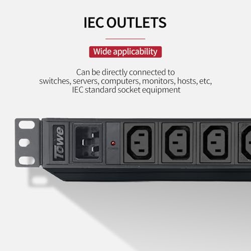 Power Strip, 8 Outlets IEC C13 Metal PDU Power Strip,Built-in C20 Outlet Extender Heavy Duty, 16A 250V 4000W Server Rack PDU/Data Center Power