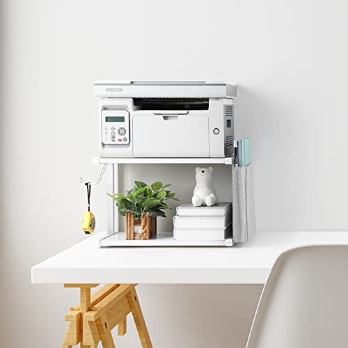 Printer Stand Under Desk Printer Table with Wheels 2 Tier Small Printer Cart with Storage Bag Desktop White Printer Stands for Home Office Fax Machine Scanner Files (White) - color: White