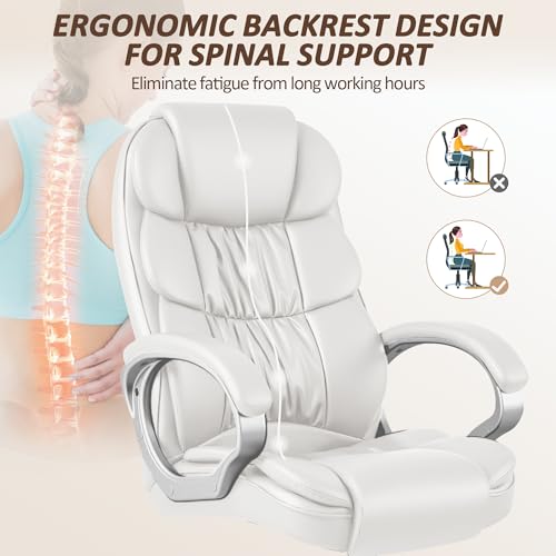 Homall Office Chair High Back Computer Desk Chair, PU Leather Adjustable Height Modern Executive Swivel Task with Padded Armrests and Lumbar Support (White) - color: White
