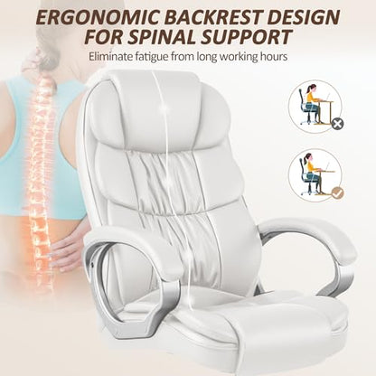Homall Office Chair High Back Computer Desk Chair, PU Leather Adjustable Height Modern Executive Swivel Task with Padded Armrests and Lumbar Support (White) - color: White