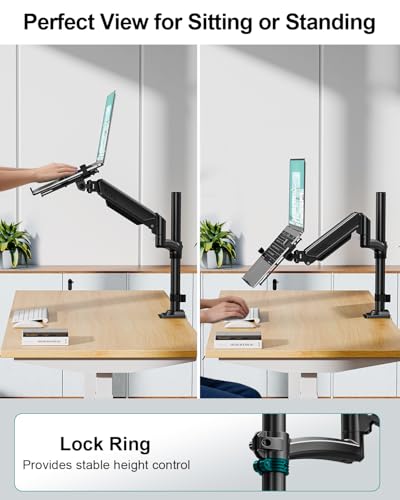MOUNT PRO Laptop Arm Desk Mount for Max 22lbs 17" Laptop & Max 32" Monitor | Single Monitor Arm with VESA Laptop Tray, Full Motion Laptop Arm with Adjustable Angle, Swivel Notebook Bracket VESA 75/100mm - size: With Pole