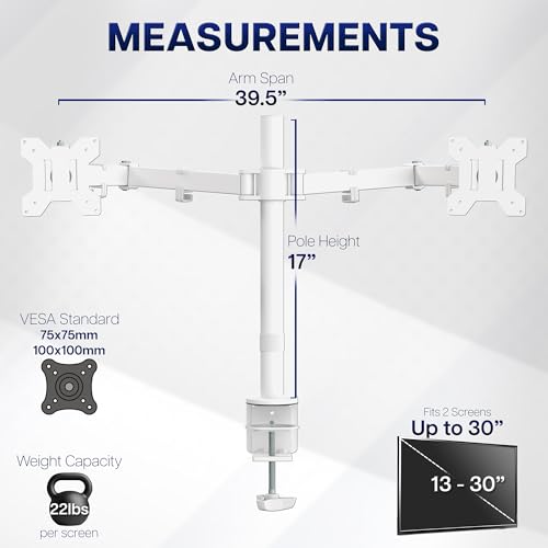 VIVO Dual Ultrawide Monitor Desk Mount, Heavy Duty Fully Adjustable Steel Stand, Holds 2 Computer Screens up to 38 inches and Max 22lbs Each, White, STAND-V038W - color: White, size: 13" - 38"