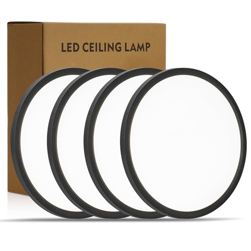 4Pack11.4 Inch LED Flush Mount Ceiling Light,ETL,24W,2427LM (Black) | 3000K/3500K/4000K/5000K/6500K CCT Selectable, 0.66in Ultra Thin Round Flat Panel Ceiling Light Fixture for Bedroom, Kitchen - color: Black, size: 11.4"-4pk