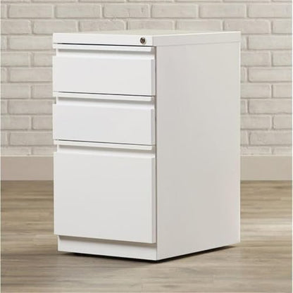 Pemberly Row 3 Drawers 27.75" Vertical White Metal Filing Cabinet Lockable Pre-Assembled Stationary Letter Size for Home, Office - color: White