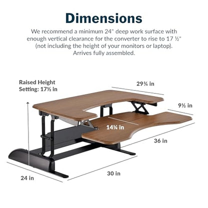 Vari VariDesk Pro Plus 36 Standing Desk Converter – 11 Height Settings + Spring Lift, 2 Tier Design, Keyboard Tray, Fits Desktops 36” Wide x 26.5" Deep – Delivers Fully Assembled (Walnut) - color: Walnut