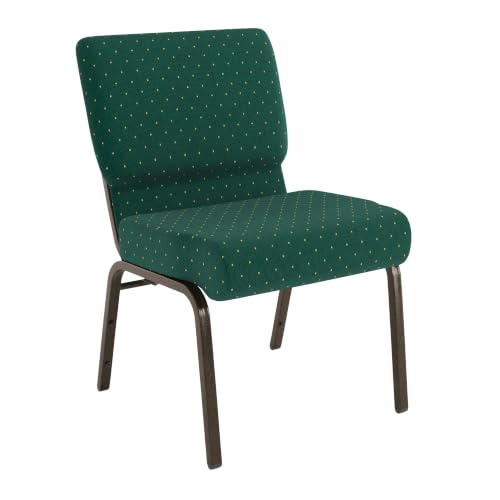 Flash Furniture HERCULES Series 21''W Stacking Church Chair in Hunter Green Dot Patterned Fabric - Gold Vein Frame - color: Hunter Green Dot Patterned Fabric/Gold Vein Frame, size: Set of 1