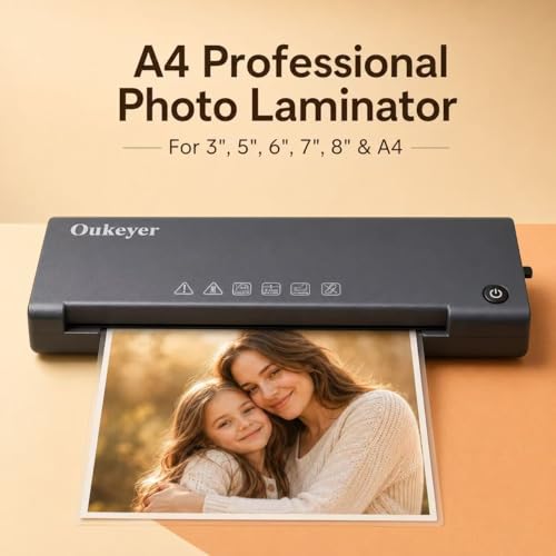 Laminator Machine, A4 Thermal Laminator with Laminating Sheets, 400mm/min High Speed Laminator, One-Touch Operation, Anti-Jam Design, Low Noise, for Home School Office Photos Documents Crafts