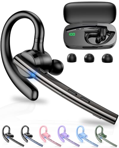 New Bee Bluetooth Headset V5.1 72H Talk Time Dual Mic with Mute Button for Business, Wireless Hand-Free Bluetooth Earpiece with 500mAh Charging Case for Cell Phone Calls Trucker Driver Laptop - color: Gunmetal