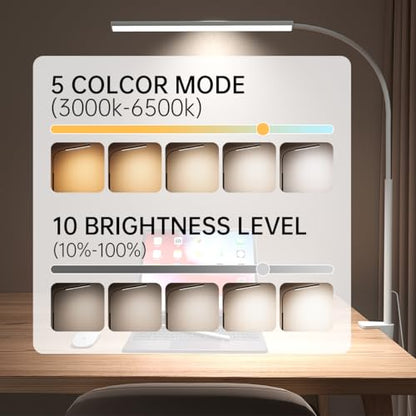 LED Desk Lamp with Clamp, 1200 Lm Eye-Caring Desk Light for Home Office,Pro - color: White, size: Plus