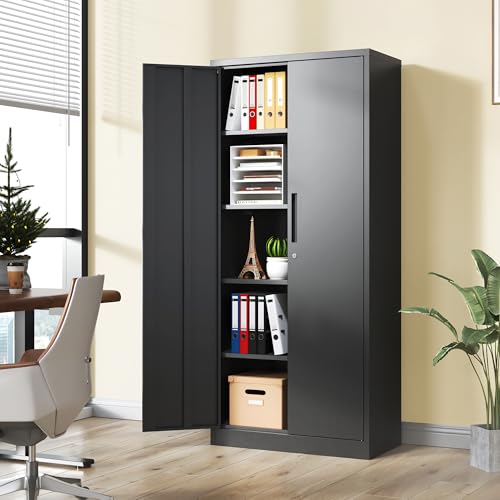 Storage Cabinet with 2 Doors and 4 Adjustable Shelves - 72" H Garage Storage Cabinet with Lock, Metal Storage Cabinet, Tool Cabinet Utility Cabinets for Home Office, Garage, Shop, Warehouse - size: 72H*36W*18D