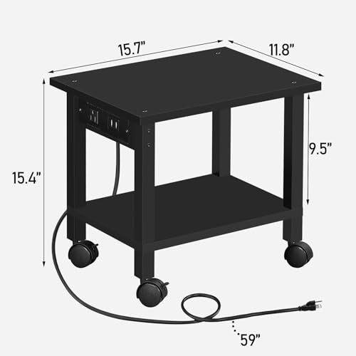 TUTOTAK Printer Stand, 2 Tier Rolling Printer Cart with Charging Station | Small Under Desk Printer Table with Wheels for Small Space, Office, Home, Black PS01BK001 - color: Black, size: 2 tier(15.7 x 11.8 x 15.4inchs)