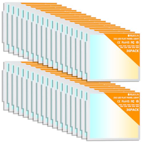 36 Pack 2x2 LED Flat Panel Lights with 5CCT Selectable, 4800LM, ETL | 40W/35W/30W/25W/20W,6500K/5000K/4000K/3500K/3000K,0-10V Dimmable, LED Drop Ceiling Fixtures for Office Meeting Classroom - size: 2x2FT 36PACK