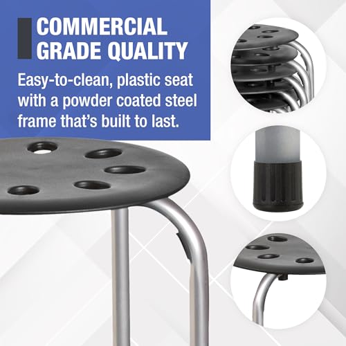 Norwood Commercial Furniture Stacking Stools for Kids and Adults, 17.75" Standard Height Portable Nesting Office and Classroom Stools, Black/Silver, Pack of 5 - color: Black/Silver