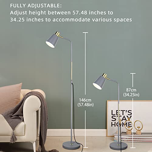 LALISU Floor Lamp Industrial Floor Lamps Reading Farmhouse Standing Lamp | Rustic Floor Lamp Adjustable Metal Heads Indoor Task Lighting for Living Room Bedroom Office Home Décor (Grey) - color: Gray