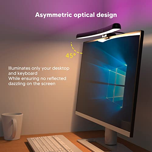 Computer Monitor Lamp, Asymmetric Optical Design Eye Protection LED Task Light Bar with Touch Dimming for Curved Monitors Office Study Gaming
