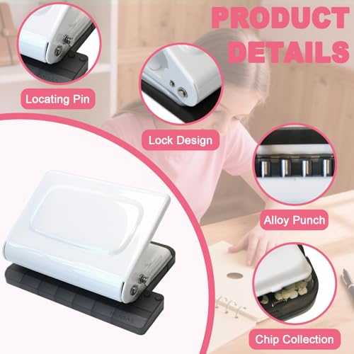 10 Hole Punch Binding Machine for Planner, Manual Binding System with 10 Multi-Color Binder Rings for Making 26 Holes on B5, 30 Holes on A4, 20 Holes on A5 Book, 10 Sheet Capacity - White - color: White