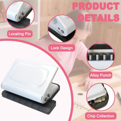 10 Hole Punch Binding Machine for Planner, Manual Binding System with 10 Multi-Color Binder Rings for Making 26 Holes on B5, 30 Holes on A4, 20 Holes on A5 Book, 10 Sheet Capacity - White - color: White