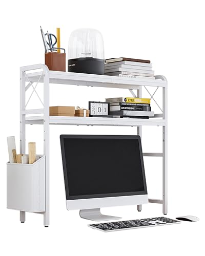 Desk Hutch Dorm with Adjustable Shelves and Side Pockets - color: White