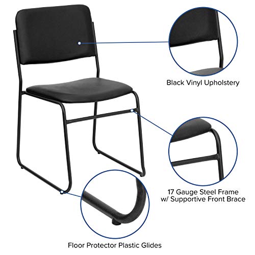 Flash Furniture 5 Pack HERCULES Series 500 lb. Capacity High Density Black Vinyl Stacking Chair with Sled Base | Sled Base, Vinyl Upholstery, 500 LBS. Weight Capacity - color: Black Vinyl/Black Frame, size: Set of 5