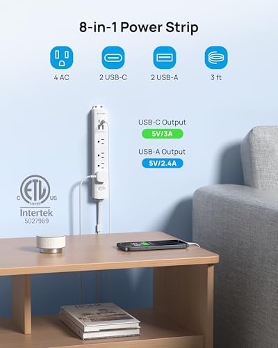 TROND Wall Mount Surge Protector Power Strip with 360 Rotating Plug, 3ft - color: White, size: 3FT Rotating Plug