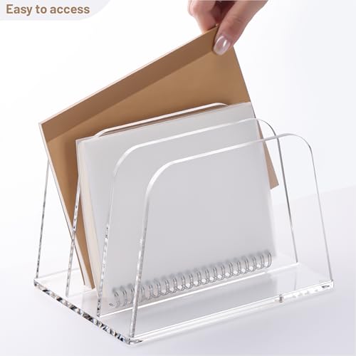 YUXUN Clear Acrylic Desktop File Sorter Organizer,Upright File Organizer, 3-Section Bookshelf for Home Office & Classroom - size: 3-Section