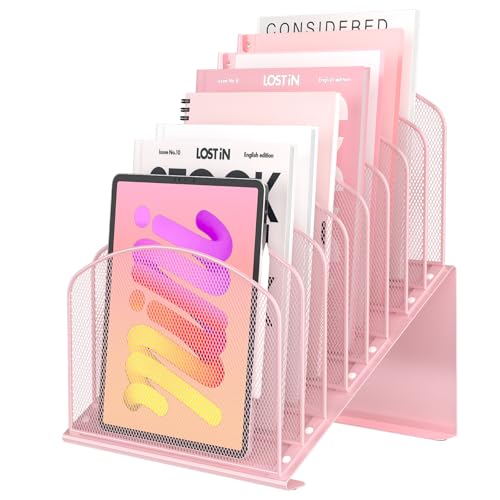 Sinboun Inclined Desk File Organizer Folder Holder with 8-Section, Pink - color: Pink, size: 8 Section