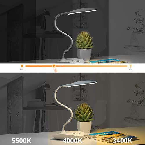 DEEPLITE LED Desk Lamp Battery Operated Lights Cordless Rechargeable Lamp, Flexible Gooseneck Portable Light for Bed Craft Nail Home Office, Eye-Caring Dimmable Small Desk Lamp Wireless Reading Lamp - color: White, size: 1 Pack