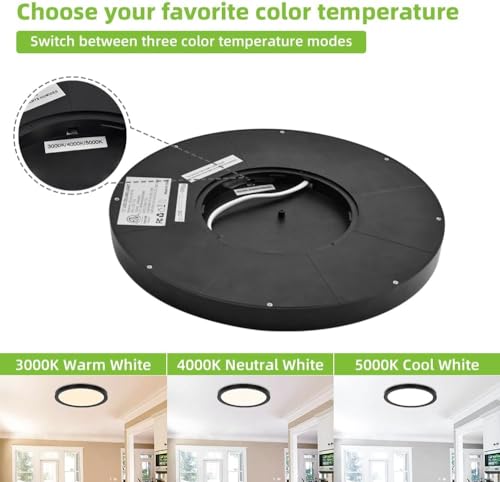 hykolity 12 Inch Selectable CCT LED Round Flat Panel Light,2 Pack | 24W 3000K/4000K/5000K, Edge-Lit Flush Mount Ceiling Light Fixture for Kitchen, Bedroom, Laundry and Closet Room,Black - color: Black, size: 12 inch