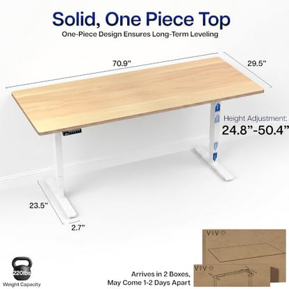 VIVO Light Wood 71 x 30 in Standing Desk, DESK-KIT-2EW71C - color: Light Wood Top / White Frame, size: 71 x 30 inch