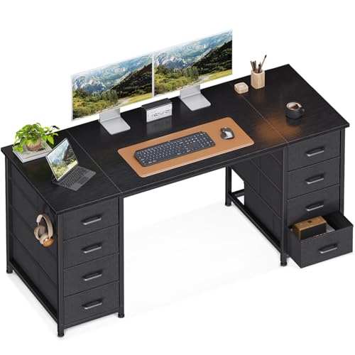 ODK 55 Inch Computer Desk with 8 Fabric Drawers, Modern Office Desk with Large Storage for Home Office, Study, Gaming, Black - color: Black, size: 55 Inch