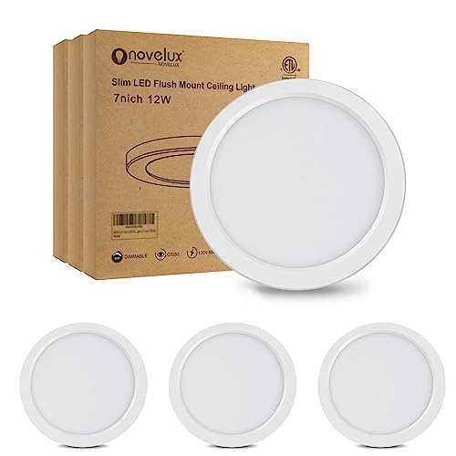 NOVELUX-ETL Certified 7 inch Flush Mount Ceiling Light Fixtures White, 12W 1200LM Dimmable, 5000K Ultra Thin Round Led Ceiling Light for Bedroom,Living Room, Kitchen, Hallway, Bathroom, 3Pack - size: 7 inch-3 Pack