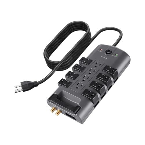 Belkin Surge Protector Power Strip w/ 8 Rotating & 4 Standard Outlets - 8ft Sturdy Extension Cord w/ Flat Pivot Plug for Home, Office, Travel, Desktop & Charging Brick - 4320 Joules of Protection - style: 1 Pack