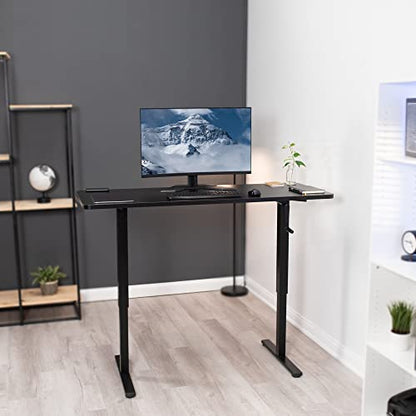 VIVO Manual Height Adjustable 60 x 24 inch Stand Up Desk, White Solid One-Piece Table Top, Black Frame, Standing Workstation with Foldable Handle, DESK-KIT-MB6W | Manual, Holds 110 lbs, Sit Stand, Height Adjustable, Solid One-Piece Table Top, Home Office,