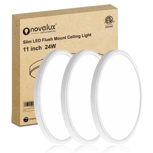 11inch Flush Mount Ceiling Light, White 24W 2400LM Dimmable Ceiling Light Fixtures, 5000K Ultra Thin Round Led Ceiling Light for Bedroom,Living Room,Kitchen, Hallway, Bathroom, 3Pack - size: 11 inch-3 Pack