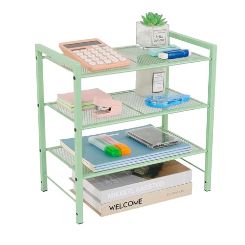 Desktop Shelf Organizer, 3-Tier Desk Organizer, Adjustable Metal Bookshelf for Top of Desk, Office Storage Rack for Office, Home, Dorm and Small Spaces (Mint Green) - color: Mint Green