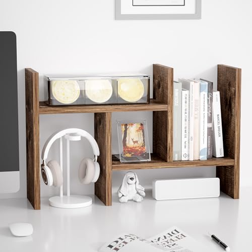 Jerry & Maggie Desktop Organizer Office Storage Rack Adjustable Wood Display Shelf Free Style Double H, Multi-Functional Mini Bookshelf for Desk Natural Stand (Natural Wood Tone) - color: Natural Wood Tone