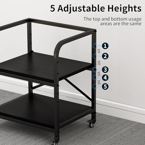 2 Tier Large Printer Stand, 20 x 20 Inches Printer Table with Storage Shelf, Rolling Printer Cart with Wheels for Home Office, Scanner Fax (Black) - color: Black