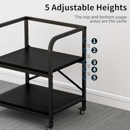 2 Tier Large Printer Stand, 20 x 20 Inches Printer Table with Storage Shelf, Rolling Printer Cart with Wheels for Home Office, Scanner Fax (Black) - color: Black