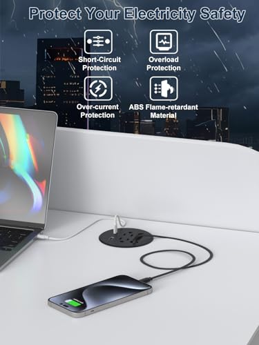 3'' Desk Power Grommet Built-in Retractable USB C Cables 20W USB-C/A