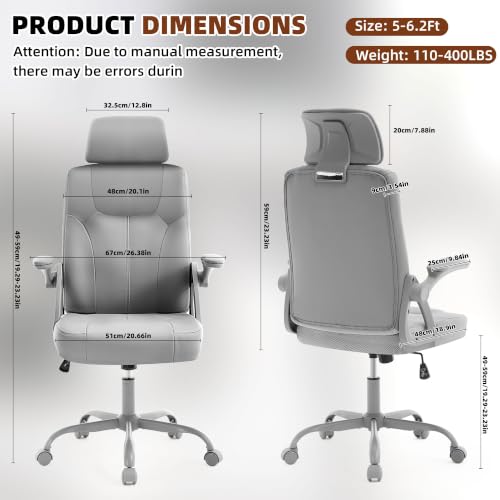 Leather Office Chair,Executive Ergonomic Desk Chair for Home Office, Gray - color: Grey