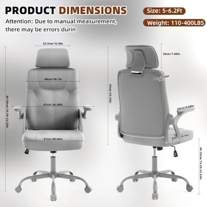 Leather Office Chair,Executive Ergonomic Desk Chair for Home Office, Gray - color: Grey